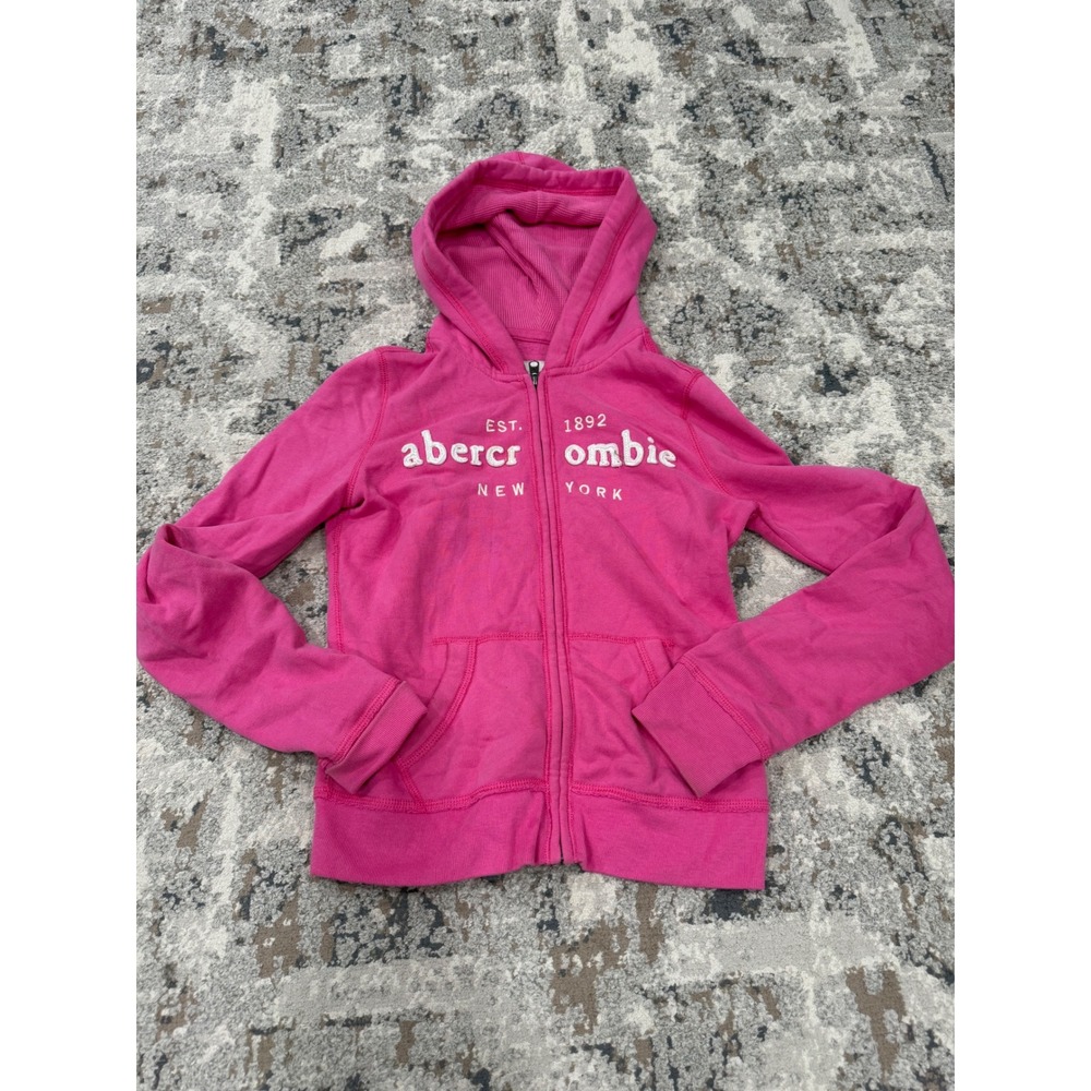 Abercrombie Kids Pink Full Zip Hoodie Logo Sweatshirt XL Y2K